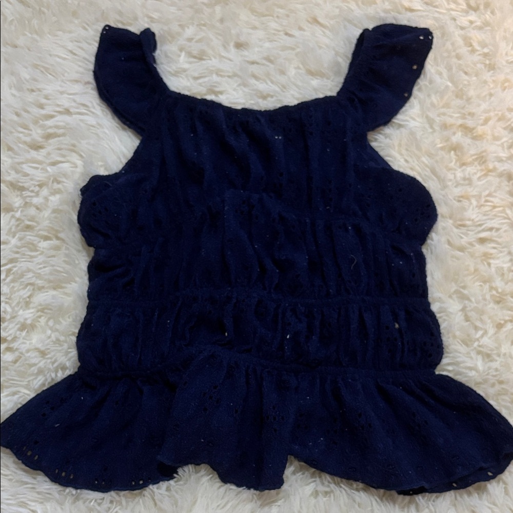 Speechless Midnight Blue Ruffle Blouse